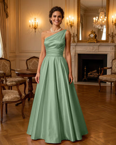 Satin Midi Dress Formal Occasion Gown with Ruched Bodice
