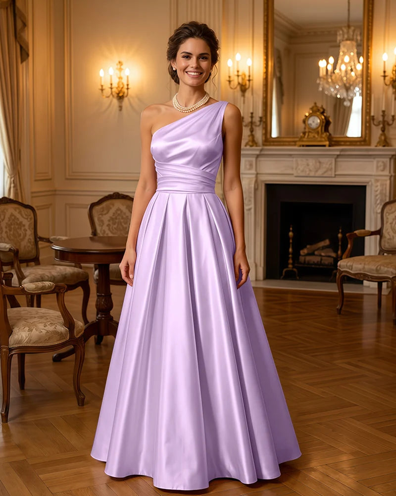 Satin Midi Dress Formal Occasion Gown with Ruched Bodice