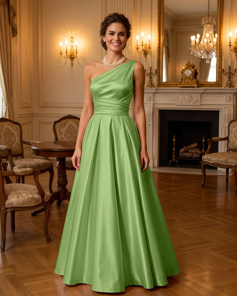 Satin Midi Dress Formal Occasion Gown with Ruched Bodice