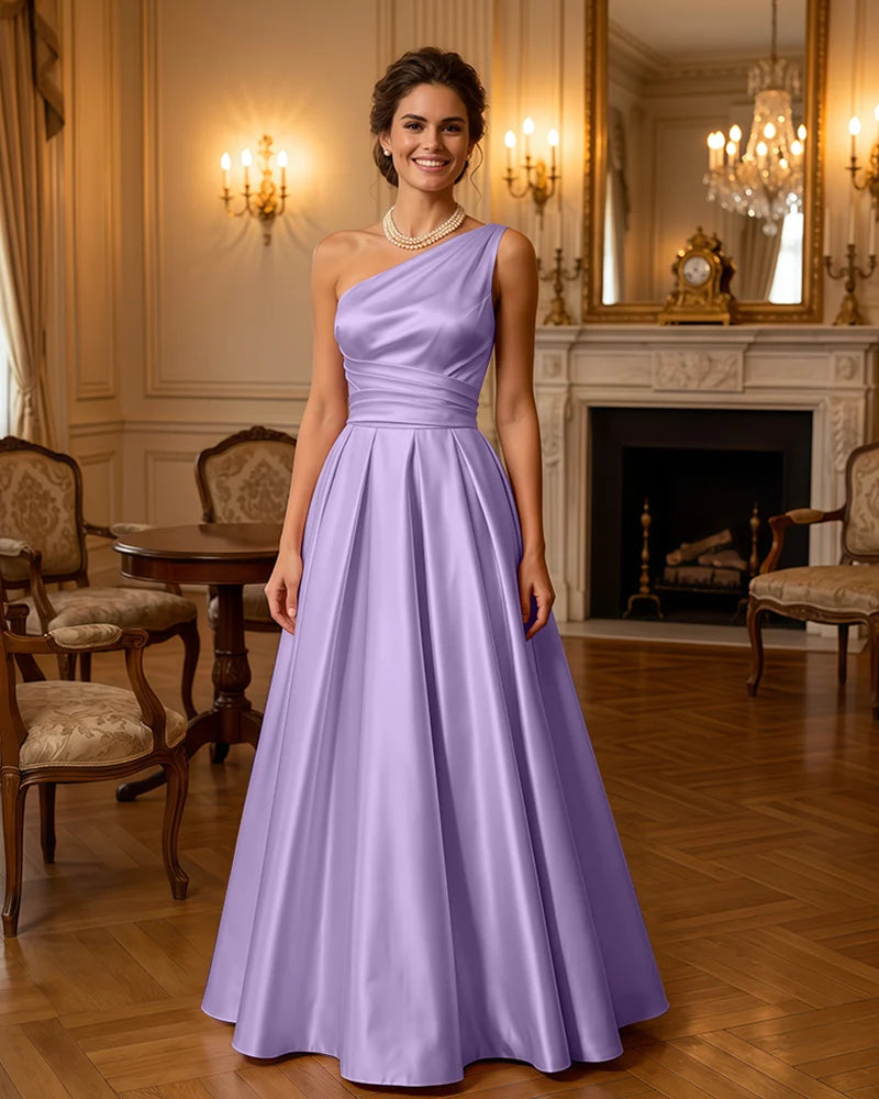 Satin Midi Dress Formal Occasion Gown with Ruched Bodice