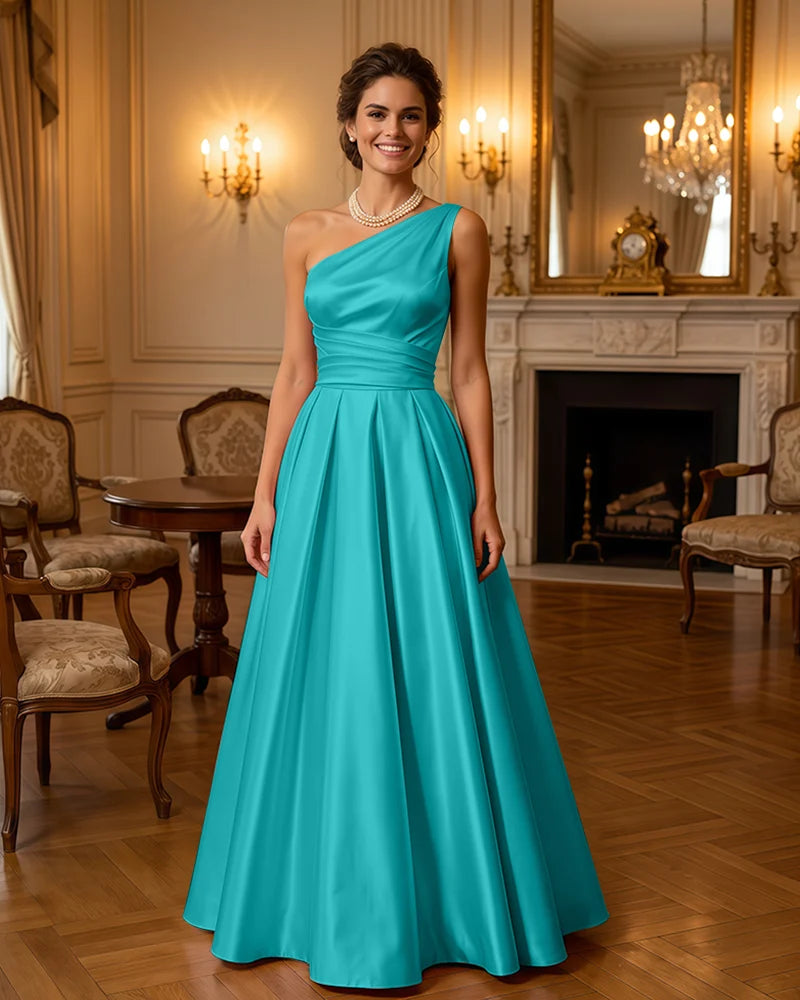 Satin Midi Dress Formal Occasion Gown with Ruched Bodice