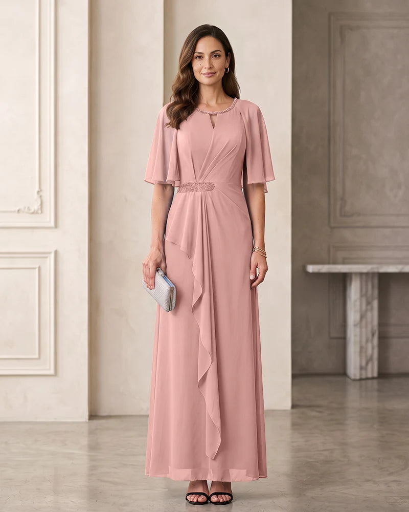 Elegant Chiffon Mother of the Bride Dress with Flutter Sleeves