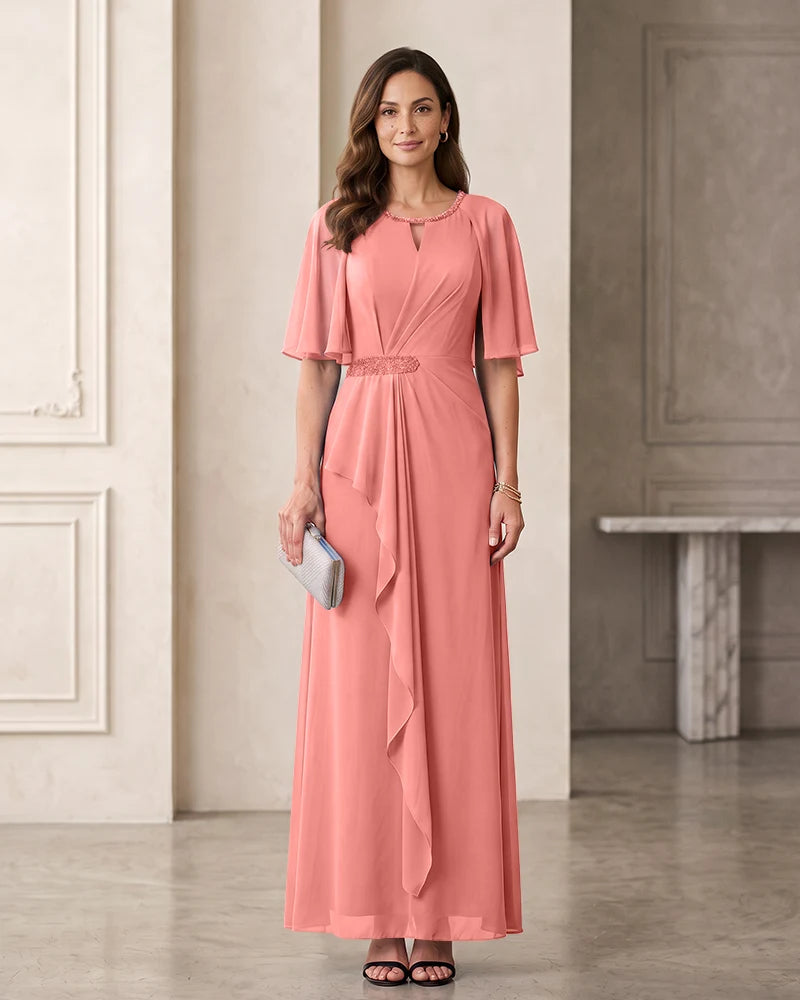 Elegant Chiffon Mother of the Bride Dress with Flutter Sleeves