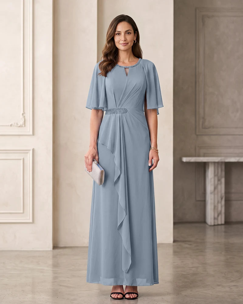 Elegant Chiffon Mother of the Bride Dress with Flutter Sleeves