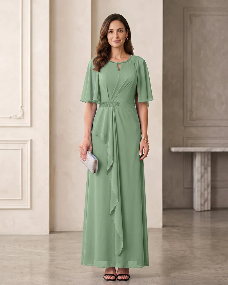 Elegant Chiffon Mother of the Bride Dress with Flutter Sleeves