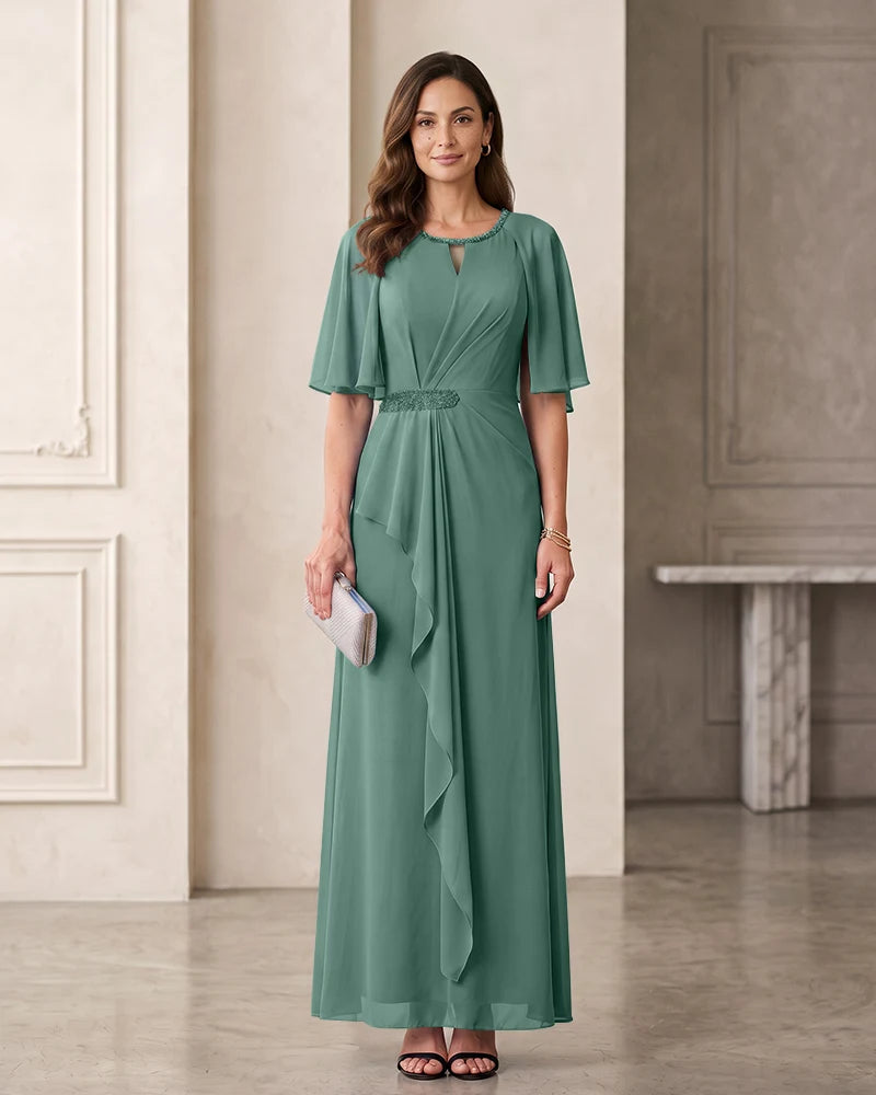 Elegant Chiffon Mother of the Bride Dress with Flutter Sleeves