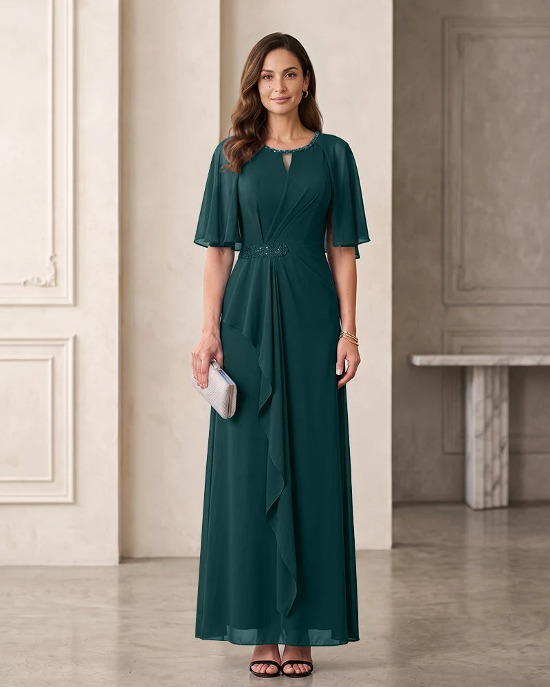 Elegant Chiffon Mother of the Bride Dress with Flutter Sleeves