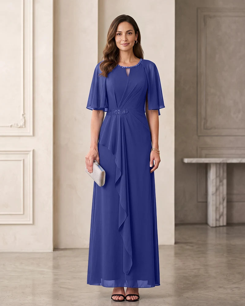Elegant Chiffon Mother of the Bride Dress with Flutter Sleeves
