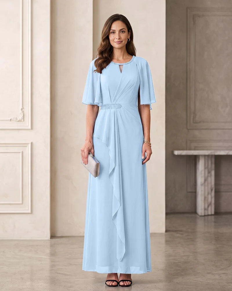 Elegant Chiffon Mother of the Bride Dress with Flutter Sleeves