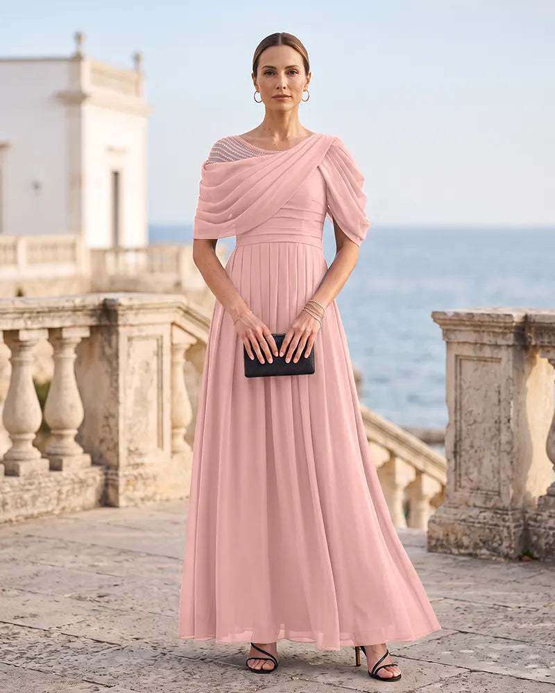 Elegant Mother of the Bride Dress with Draped Shoulder
