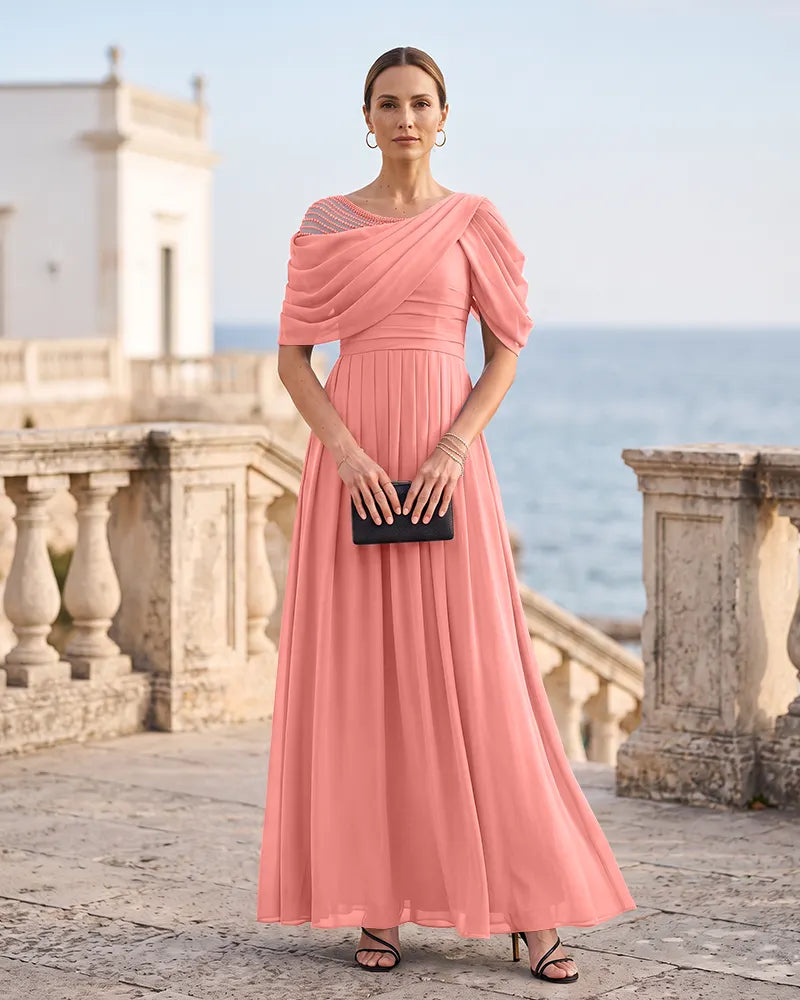 Elegant Mother of the Bride Dress with Draped Shoulder