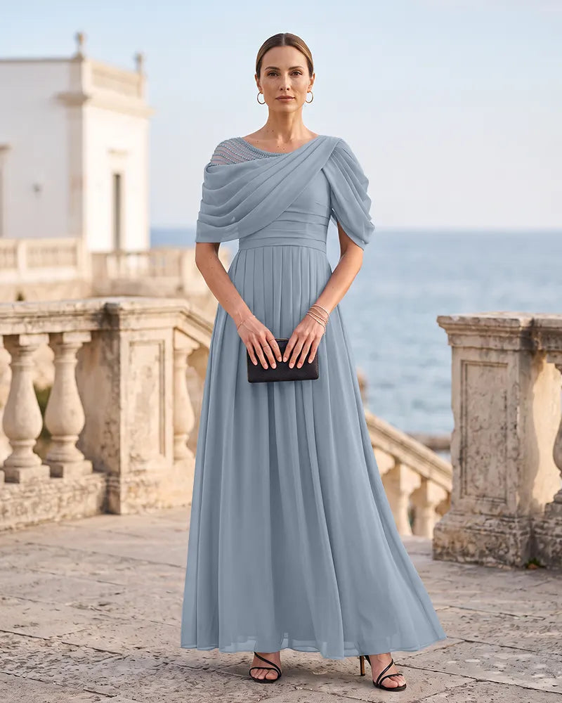 Elegant Mother of the Bride Dress with Draped Shoulder