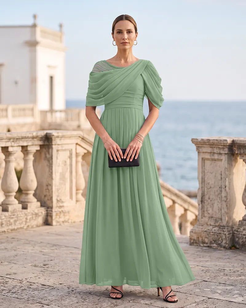 Elegant Mother of the Bride Dress with Draped Shoulder