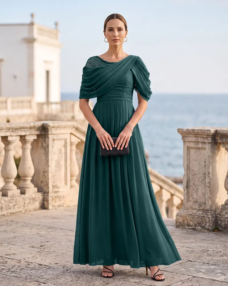 Elegant Mother of the Bride Dress with Draped Shoulder