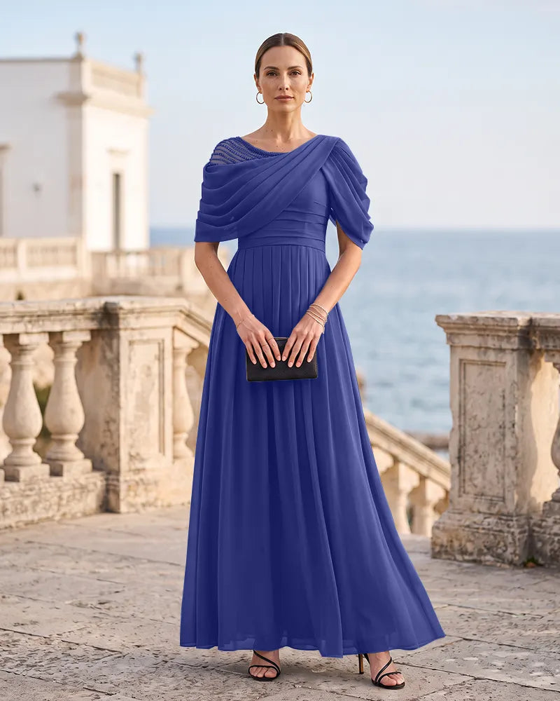 Elegant Mother of the Bride Dress with Draped Shoulder