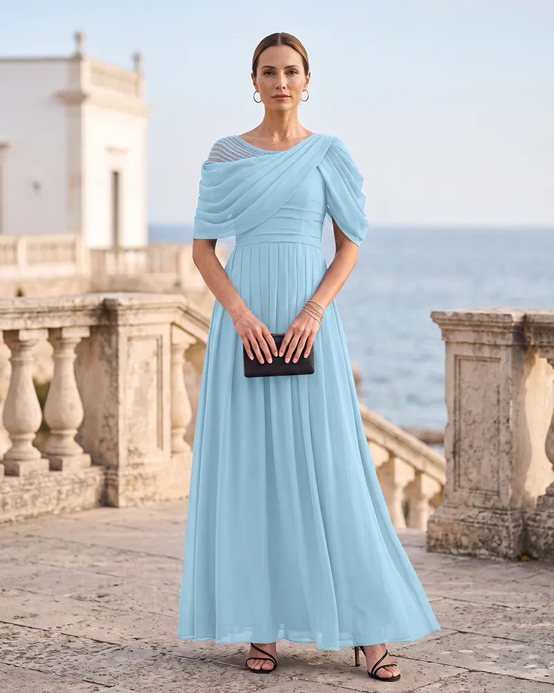 Elegant Mother of the Bride Dress with Draped Shoulder