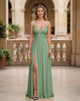 Spaghetti Strap V Neck Chiffon Mother of the Bride Dress
