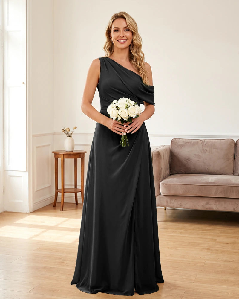 Ruched One Shoulder Chiffon Wedding Guest Dress