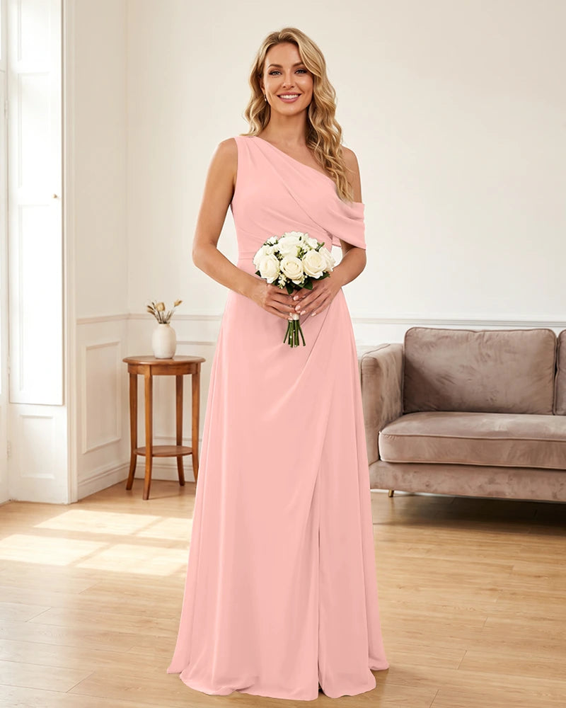 Ruched One Shoulder Chiffon Wedding Guest Dress
