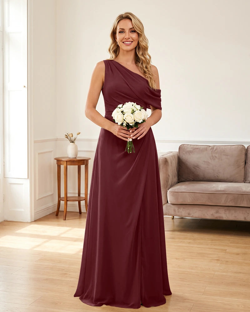 Ruched One Shoulder Chiffon Wedding Guest Dress