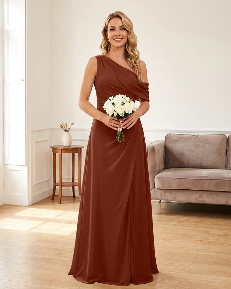 Ruched One Shoulder Chiffon Wedding Guest Dress