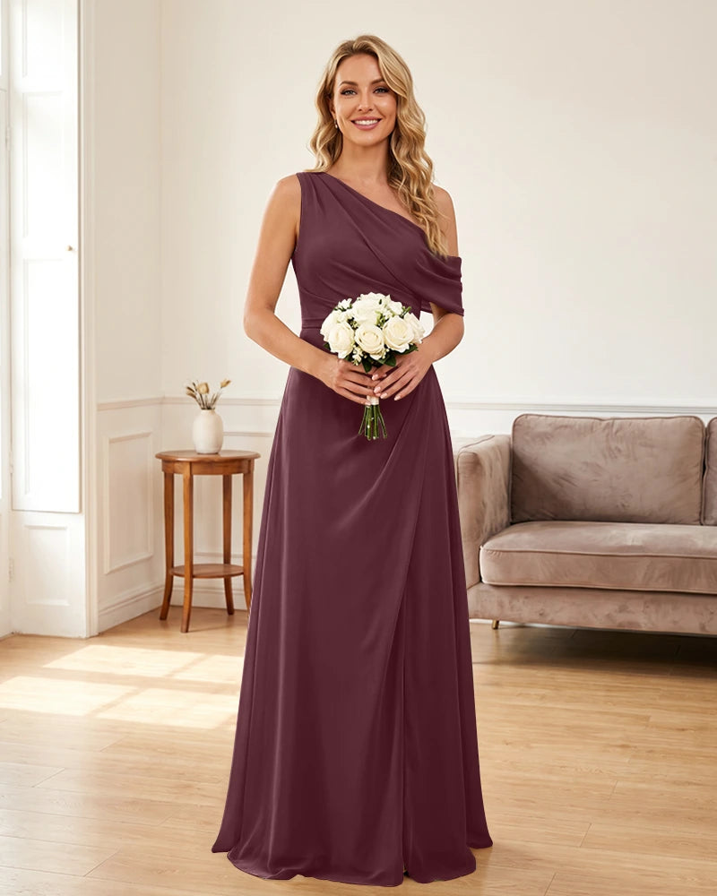 Ruched One Shoulder Chiffon Wedding Guest Dress