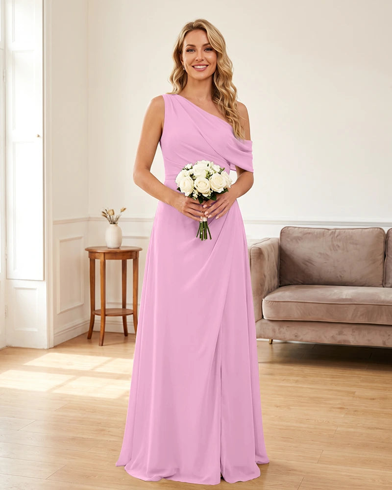 Ruched One Shoulder Chiffon Wedding Guest Dress
