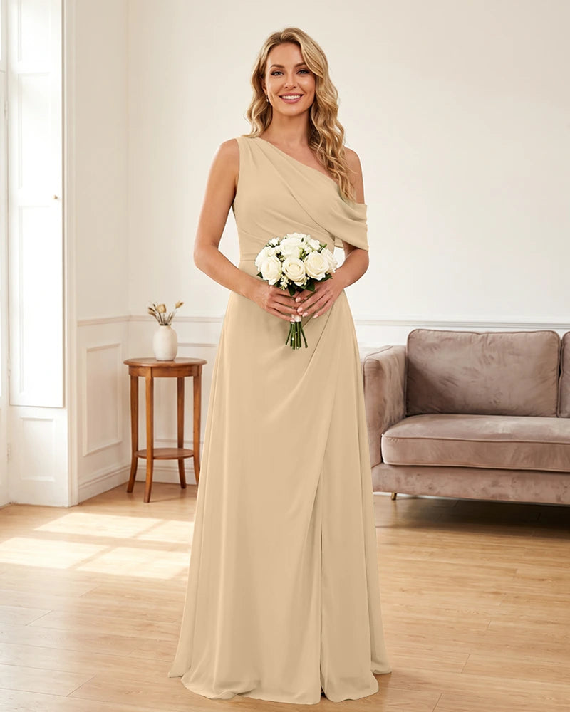 Ruched One Shoulder Chiffon Wedding Guest Dress