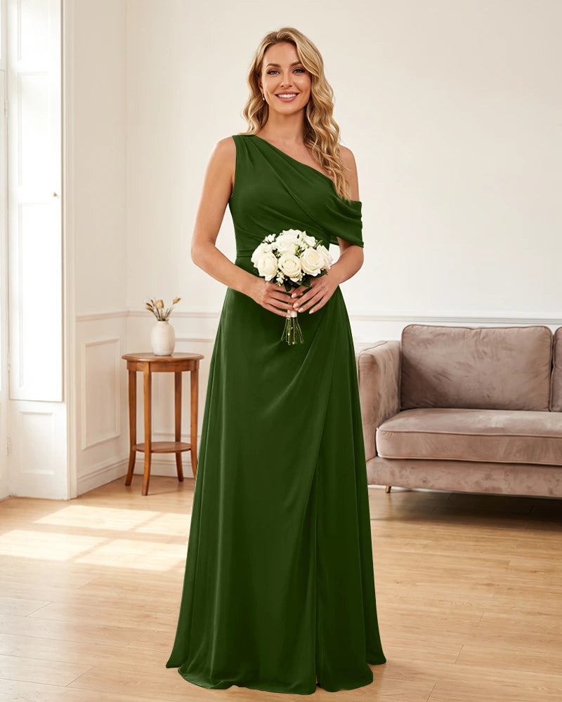 Ruched One Shoulder Chiffon Wedding Guest Dress