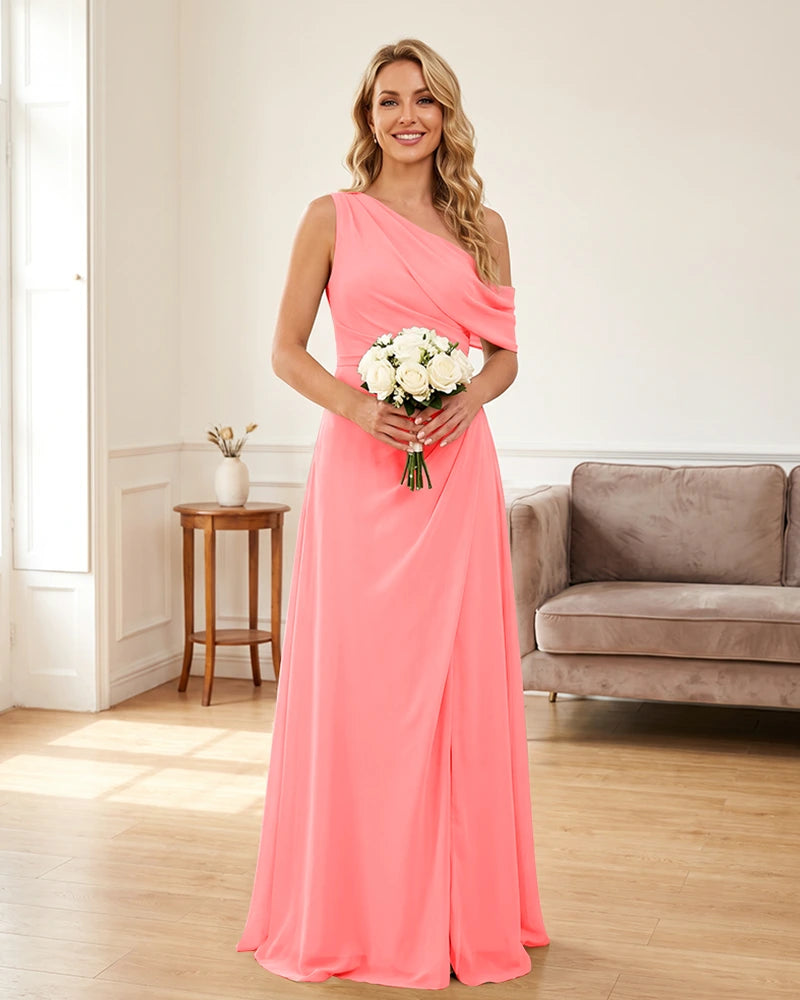 Ruched One Shoulder Chiffon Wedding Guest Dress