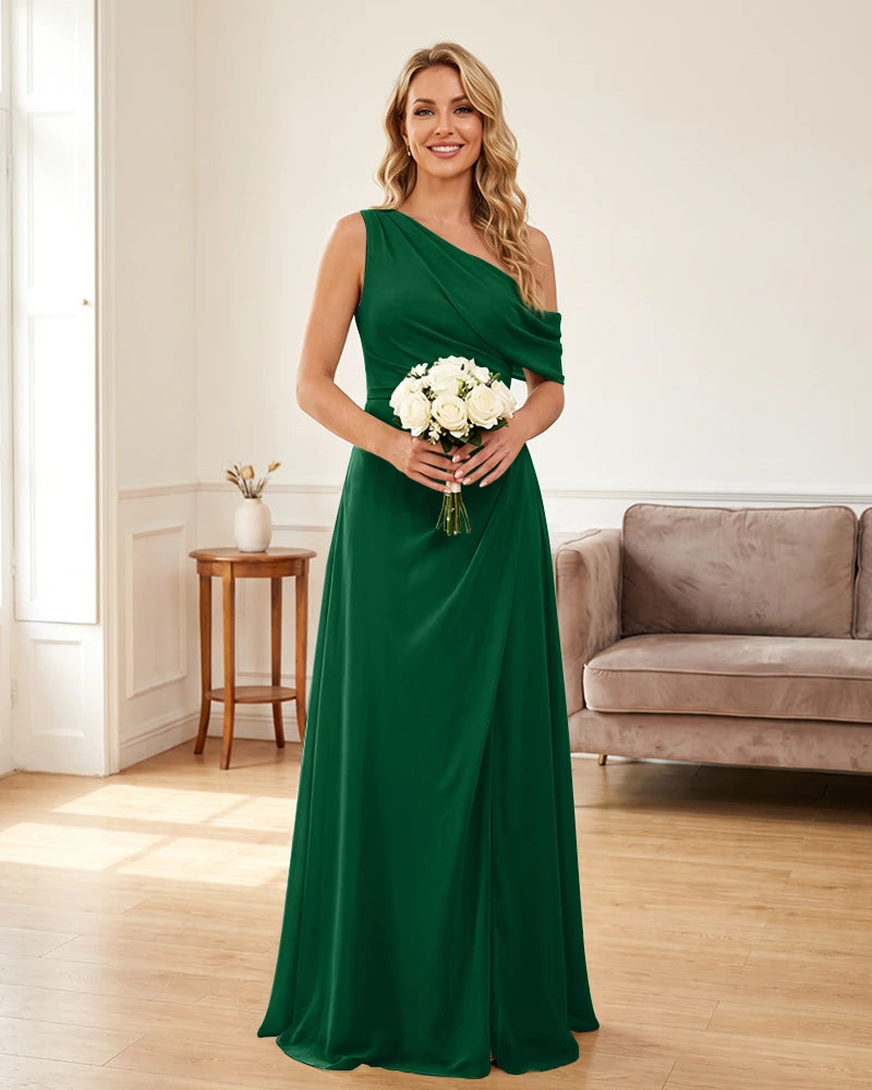 Ruched One Shoulder Chiffon Wedding Guest Dress