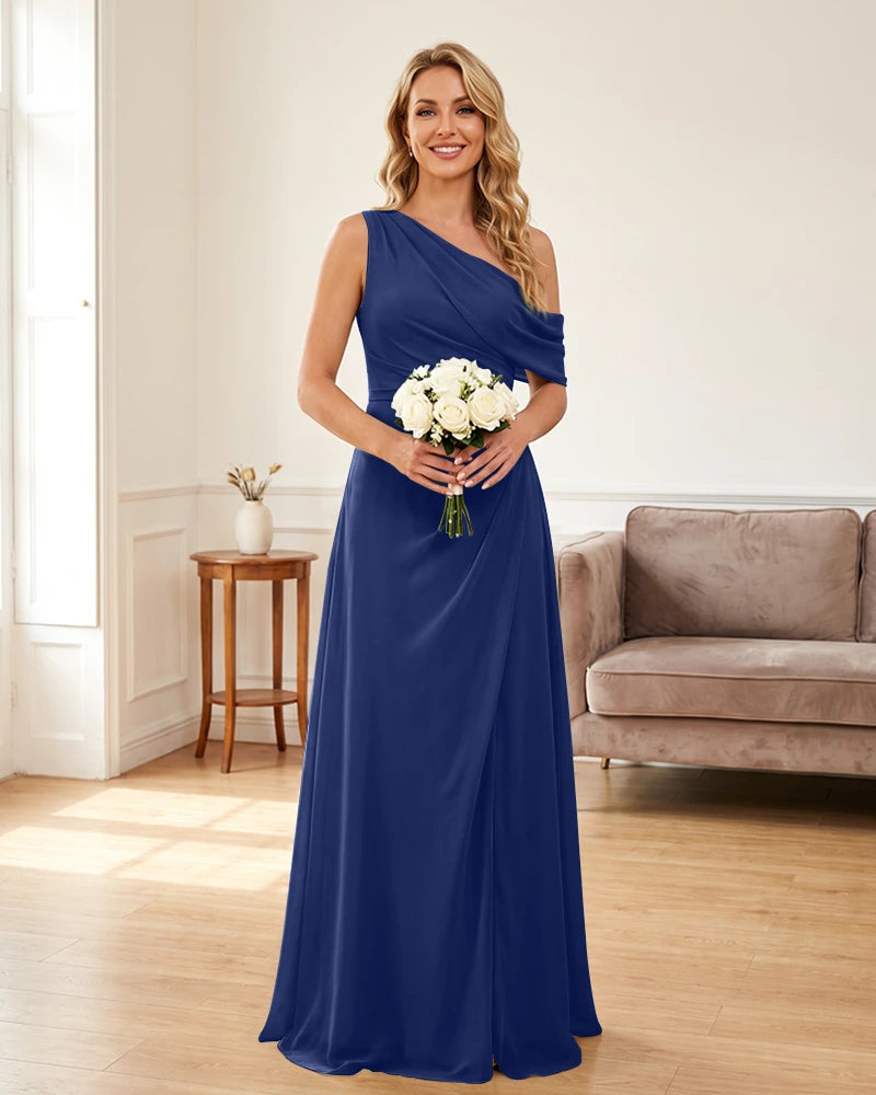 Ruched One Shoulder Chiffon Wedding Guest Dress