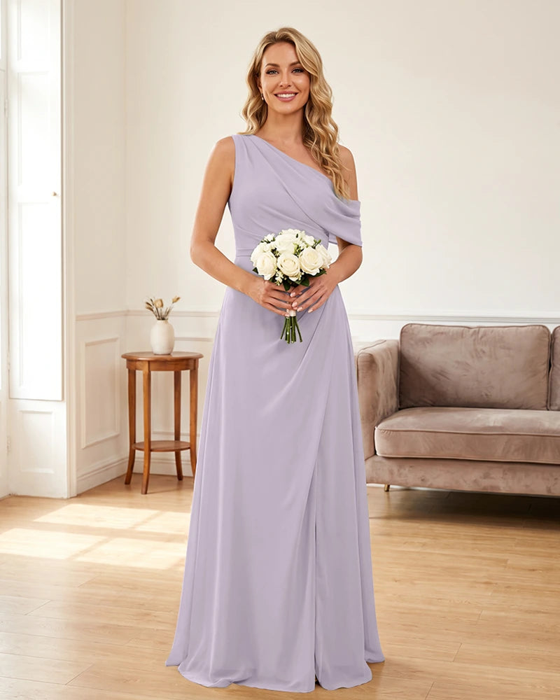 Ruched One Shoulder Chiffon Wedding Guest Dress