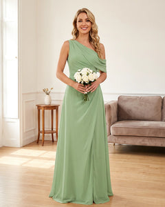 Ruched One Shoulder Chiffon Wedding Guest Dress