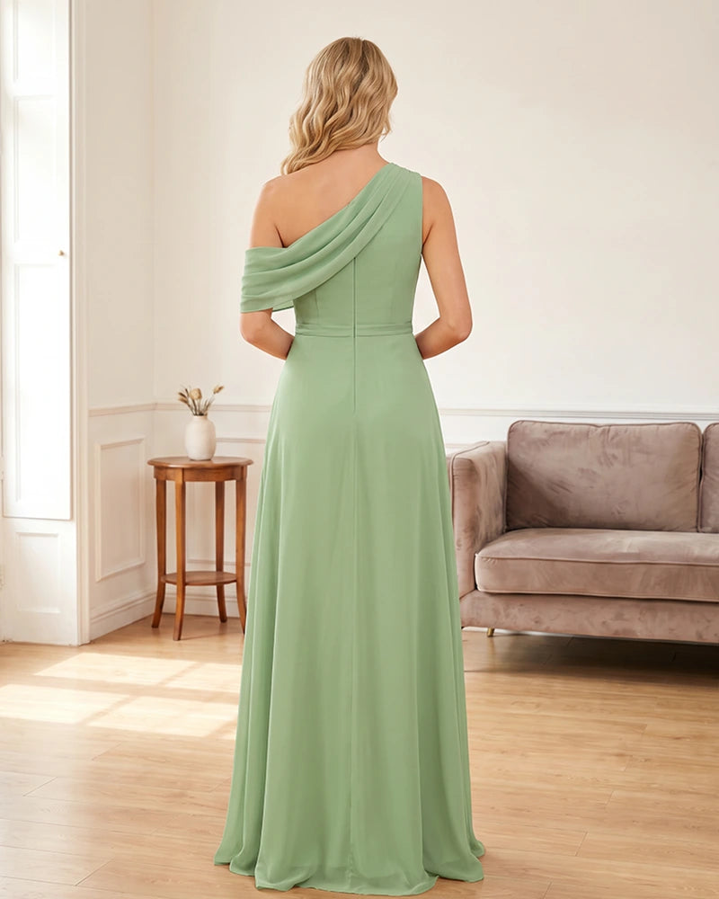 Ruched One Shoulder Chiffon Wedding Guest Dress