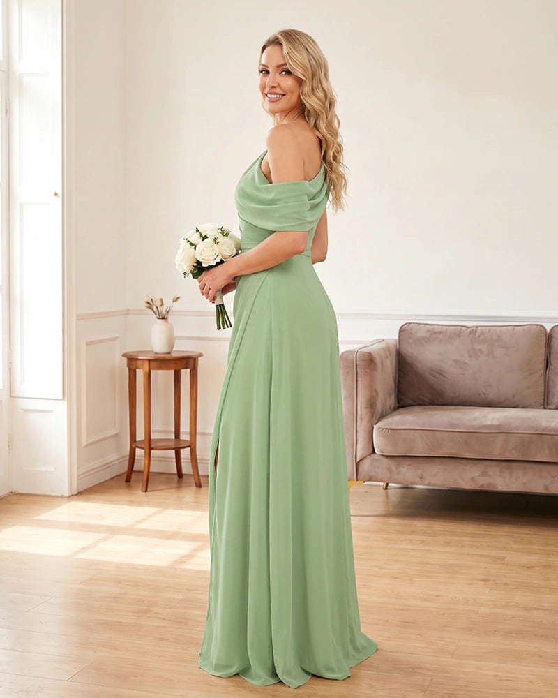 Ruched One Shoulder Chiffon Wedding Guest Dress