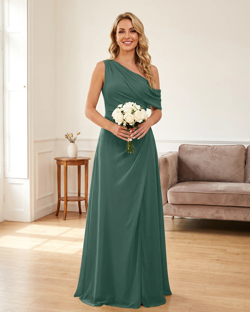 Ruched One Shoulder Chiffon Wedding Guest Dress