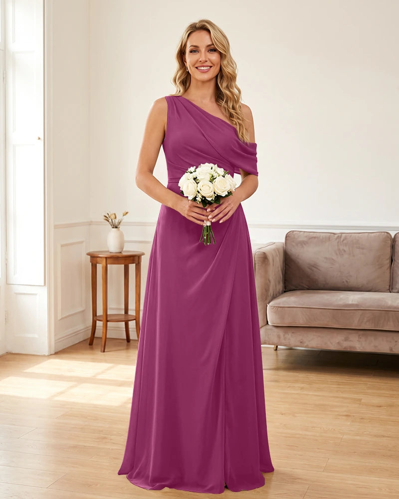 Ruched One Shoulder Chiffon Wedding Guest Dress