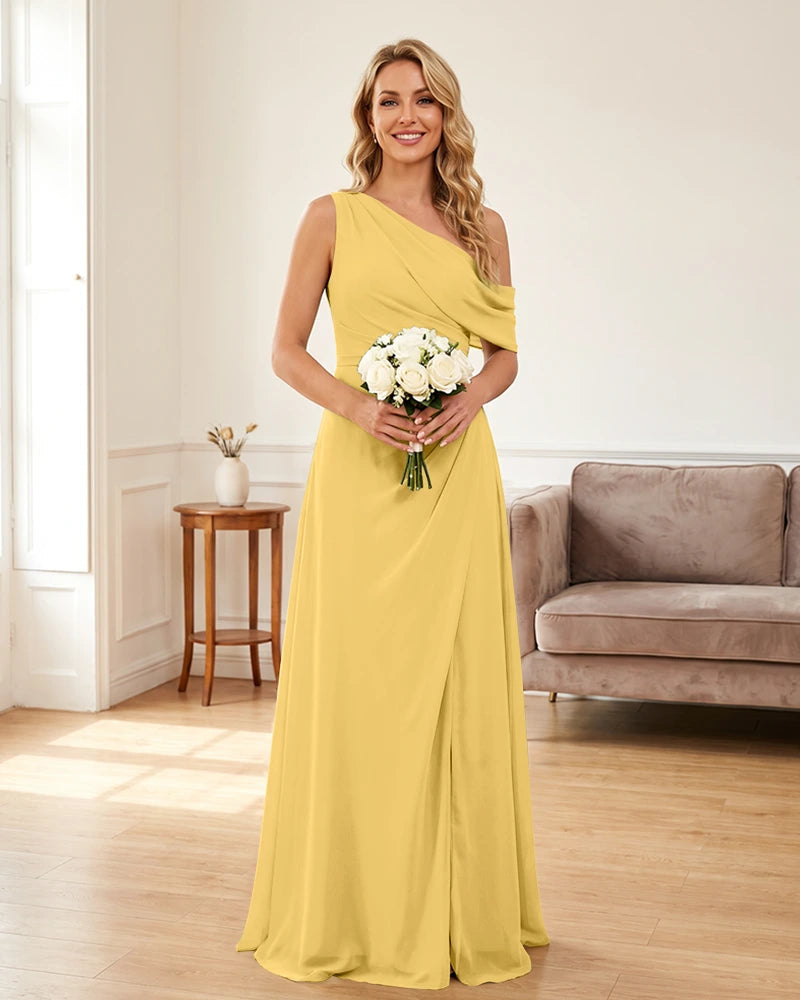 Ruched One Shoulder Chiffon Wedding Guest Dress