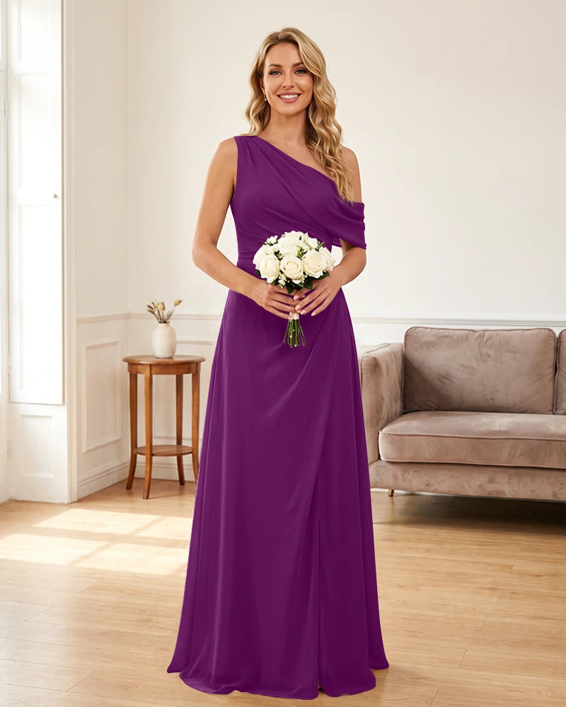 Ruched One Shoulder Chiffon Wedding Guest Dress
