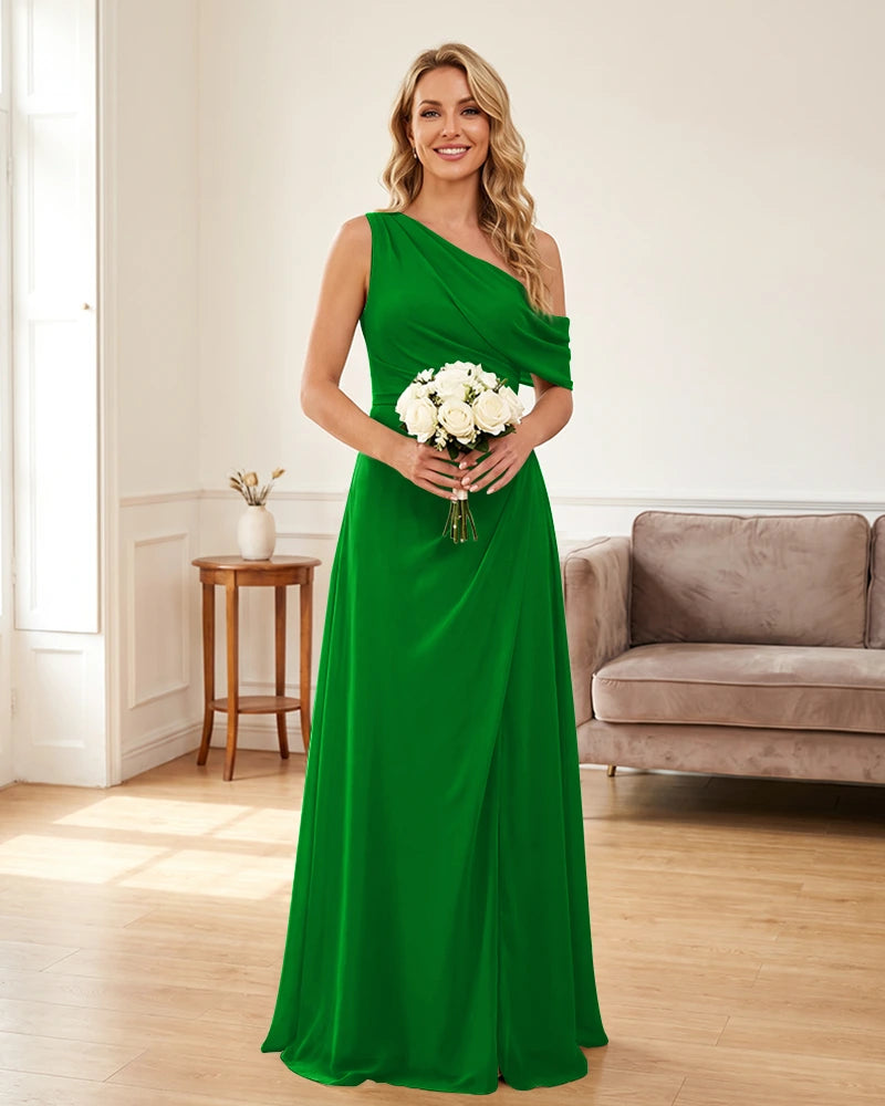 Ruched One Shoulder Chiffon Wedding Guest Dress
