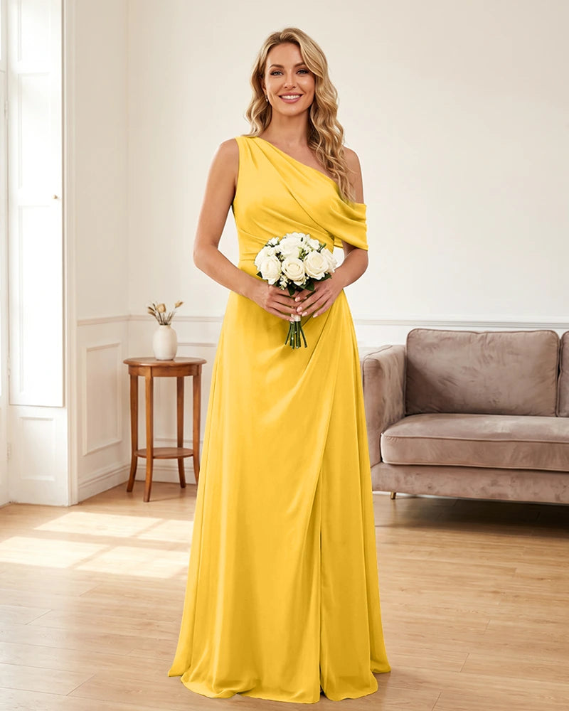 Ruched One Shoulder Chiffon Wedding Guest Dress