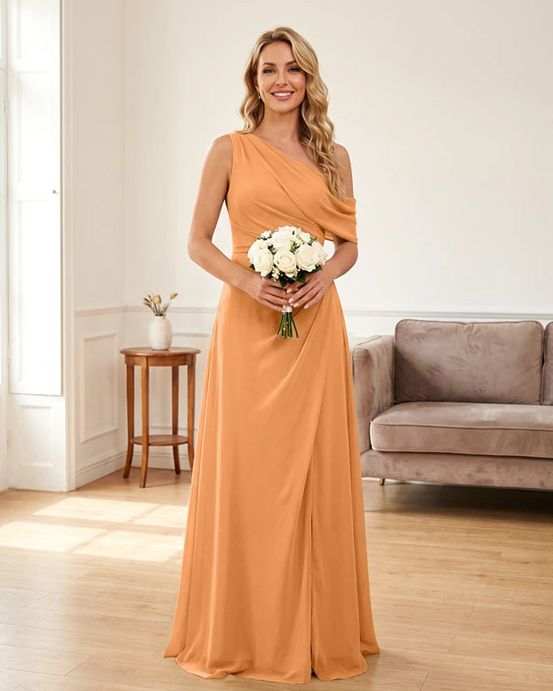 Ruched One Shoulder Chiffon Wedding Guest Dress