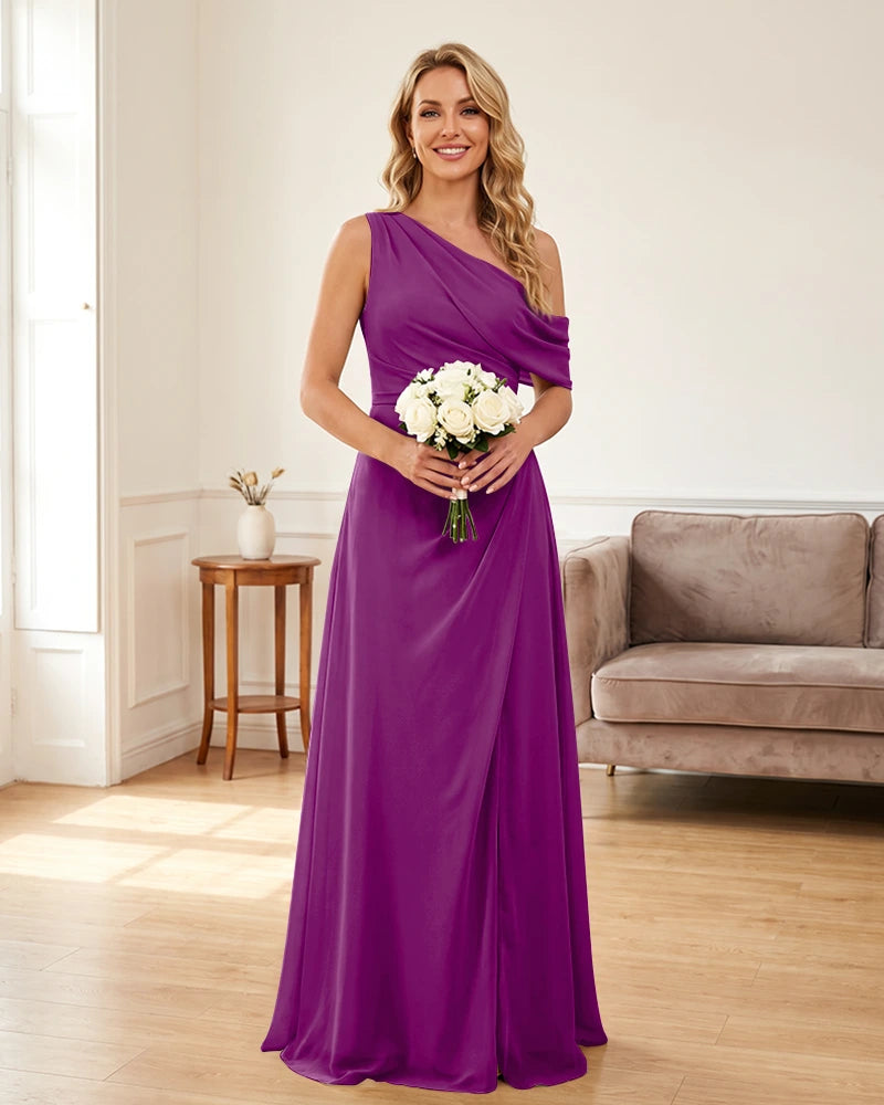 Ruched One Shoulder Chiffon Wedding Guest Dress