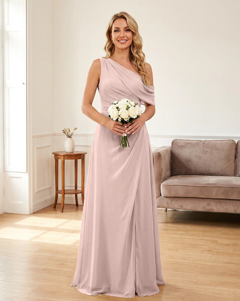 Ruched One Shoulder Chiffon Wedding Guest Dress