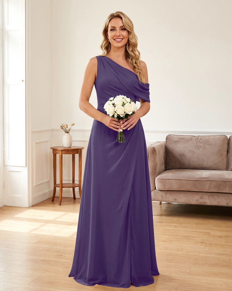 Ruched One Shoulder Chiffon Wedding Guest Dress