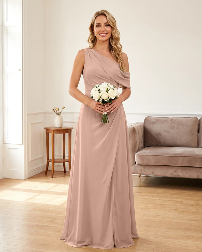 Ruched One Shoulder Chiffon Wedding Guest Dress