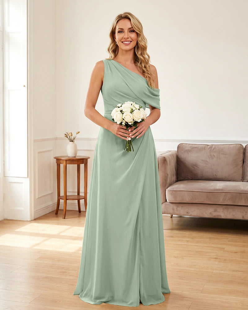 Ruched One Shoulder Chiffon Wedding Guest Dress