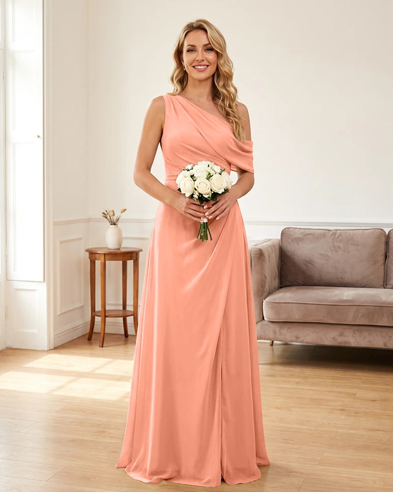 Ruched One Shoulder Chiffon Wedding Guest Dress