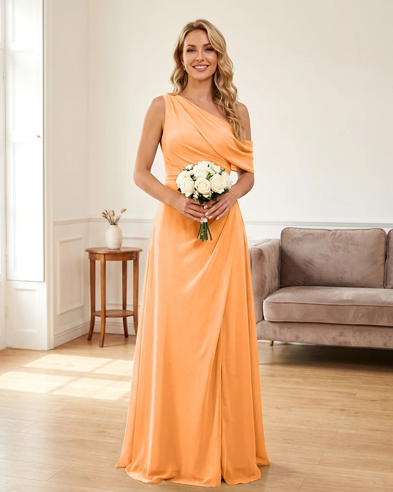 Ruched One Shoulder Chiffon Wedding Guest Dress